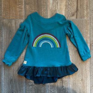 Wildflowers Girls Teal Sweater with Rainbow Embroidery Size 4